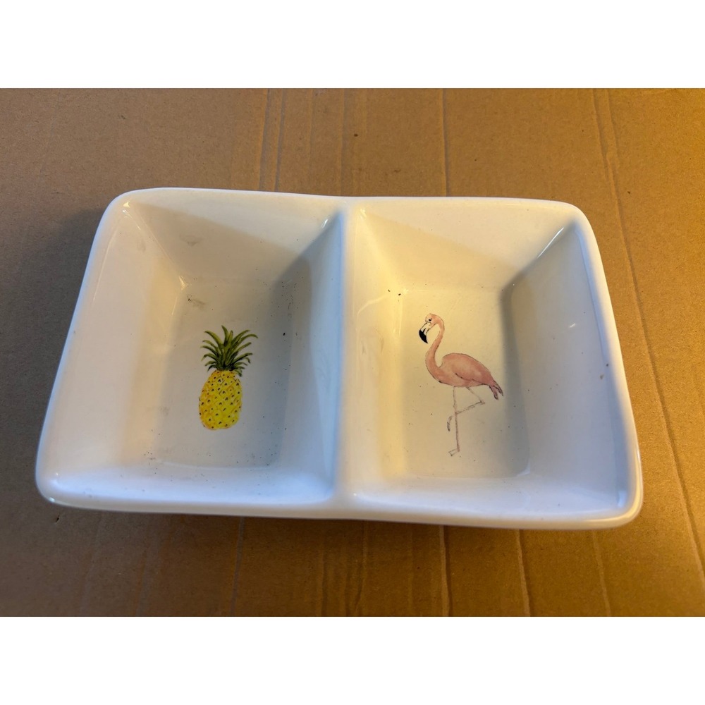 RAE DUNN Pineapple + Flamingo Icons Double Sided Candy Trinket Dish NEW Retired